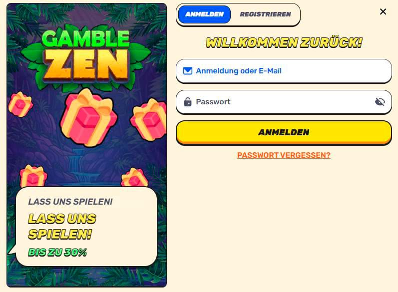 Einloggen im Gamblezen Casino