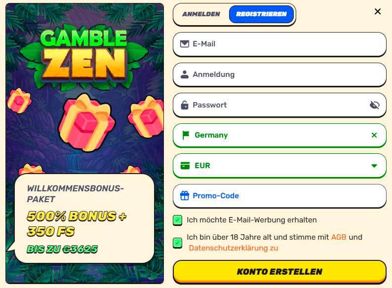 Registrierung im Gamblezen Casino